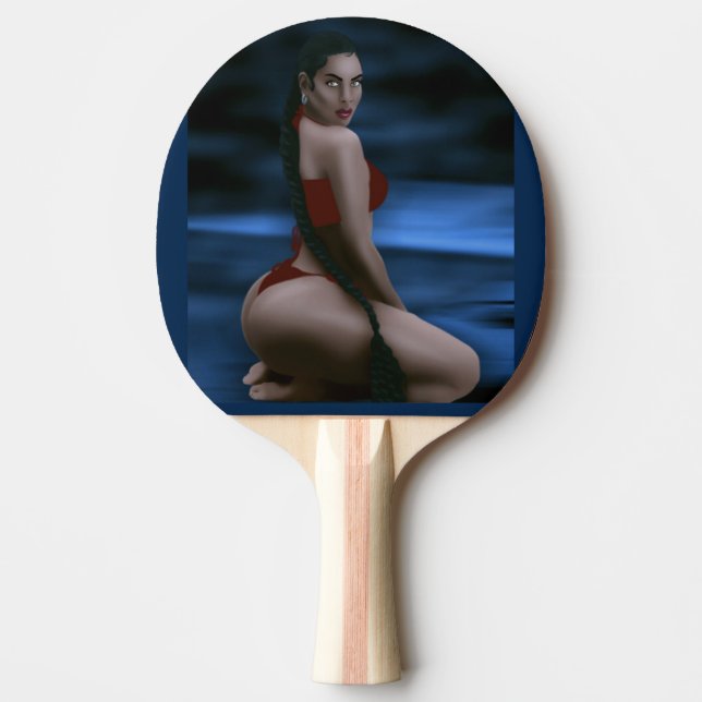 GROSSER HINTERN BRÜNETTER STRAND MÄDCHEN PONG PADD TISCHTENNIS SCHLÄGER (Vorderseite)