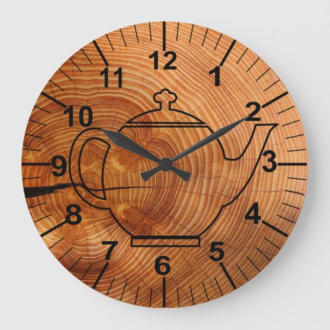 Grosser Holzeffekt Landküchenuhr Große Wanduhr (Vorderseite)