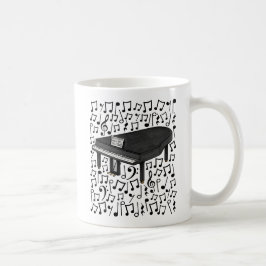 Großer Klavier mit Musikanmerkungen, Pianist Kaffeetasse