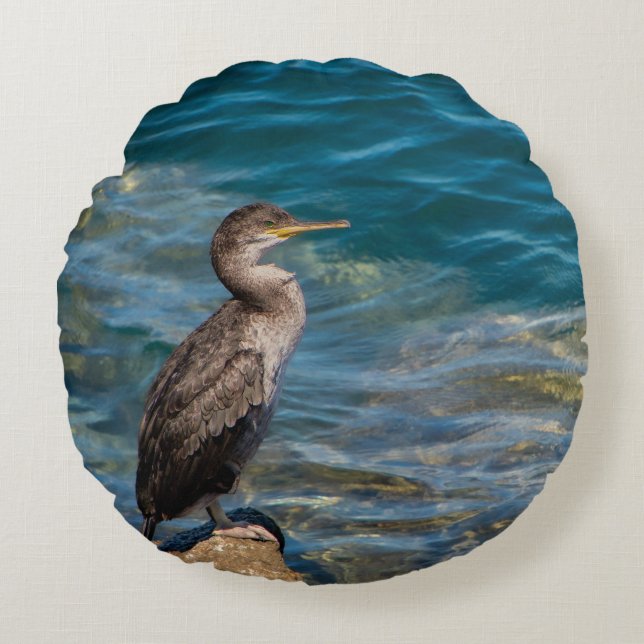 Großer Kormoran auf den Felsen Rundes Kissen (Vorderseite)
