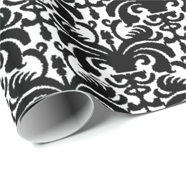 Großer, kühner Damast (Schwarz) Geschenkpapier (Rolleneckpunkt)