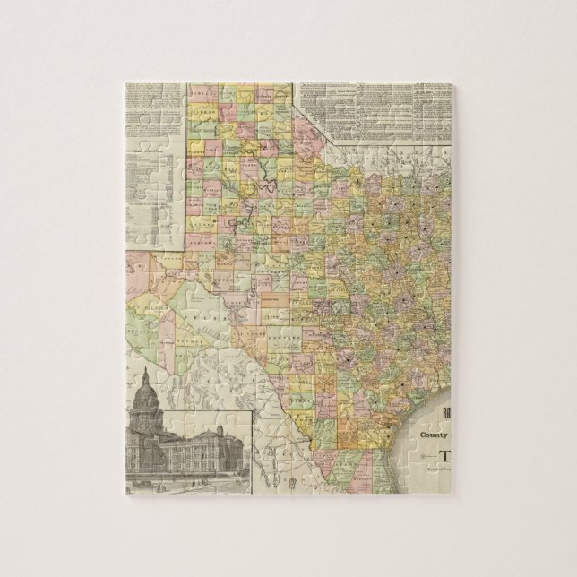 Grosser Landkreis und Bahnplan von Texas (Vertikal)