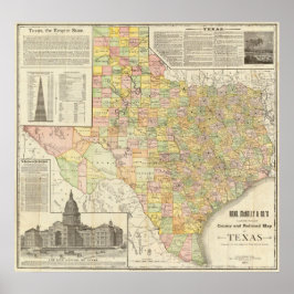 Grosser Landkreis- und Eisenbahnplan von Texas Poster