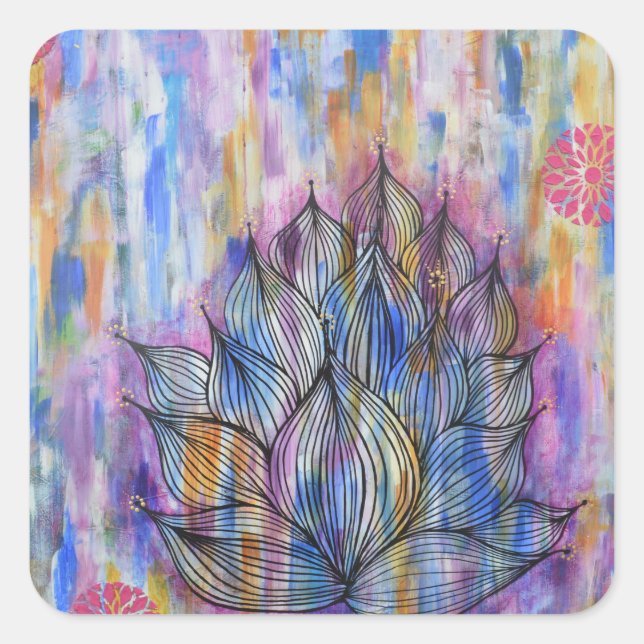 Großer Lotus-Blume Quadratischer Aufkleber (Vorderseite)