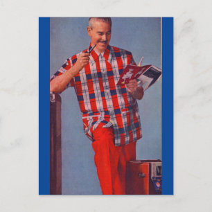großer Mann in Rot und kariert Postkarte