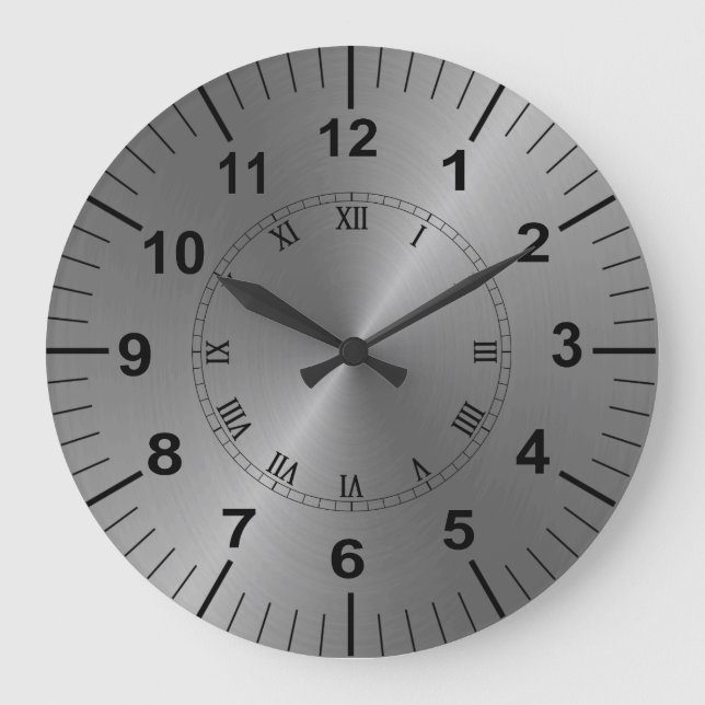 Grosser Metalleffekt Graue Küchenmauer Große Wanduhr (Vorderseite)