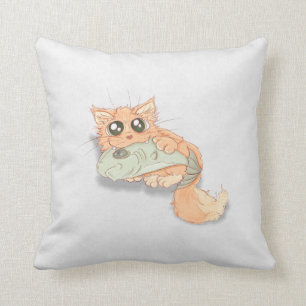 Großer mit Augen Kitty mit einer Fisch-Grafik Kissen