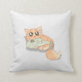 Großer mit Augen Kitty mit einer Fisch-Grafik Kissen