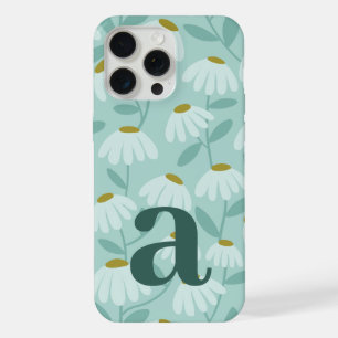 Großer Monogramm-Buchstabe Türkis-Blauer Blumenmus iPhone 15 Pro Max Hülle