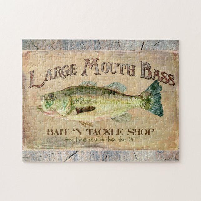 Großer Mund-Bass-Seeufer-Fischen-Kabinen-Holz (Horizontal)