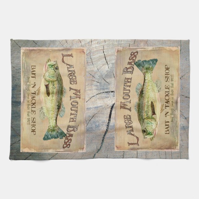 Großer Mund-Bass-Seeufer-Fischen-Kabinen-Holz Handtuch (Horizontal)