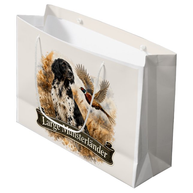 Großer Münsterländer mit Fasan Große Geschenktüte (Vorderseite Schrägansicht)