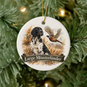 Großer Münsterländer mit Fasan Keramik Ornament