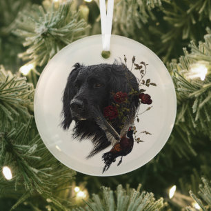 Großer Munsterlander mit Fasan Ornament Aus Glas