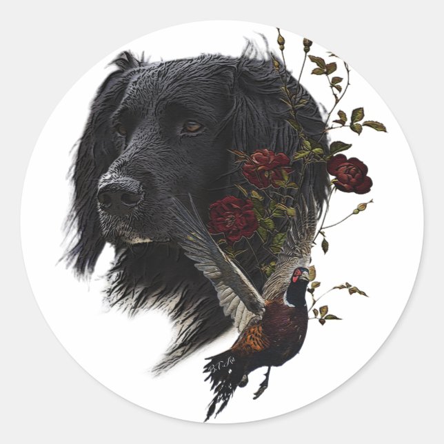 Großer Munsterlander mit Fasan Runder Aufkleber (Vorderseite)