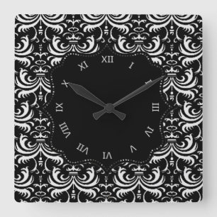 Großer mutiger Damast (weiß) Quadratische Wanduhr