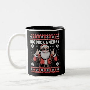 Großer Nick Energy Santa hässlicher Weihnachtspull Zweifarbige Tasse