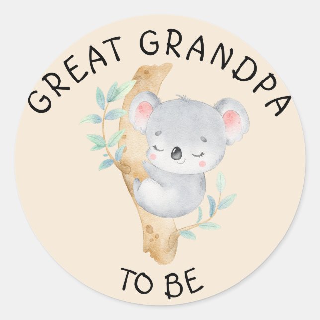 Großer Opa | Koala thematied Baby Dusche Runder Aufkleber (Vorderseite)