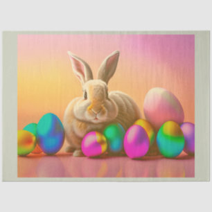 Grosser Osterhase mit farbenfroher Eiersammlung Seidenpapier