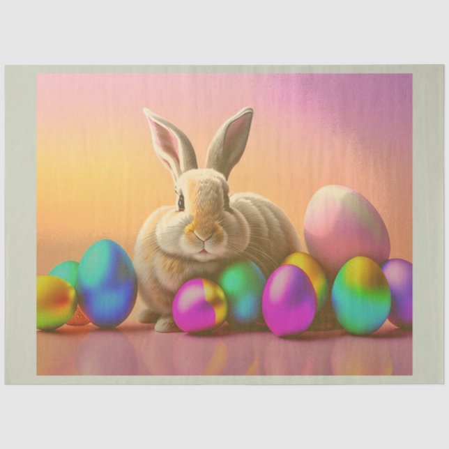 Grosser Osterhase mit farbenfroher Eiersammlung Seidenpapier (Vorderseite)