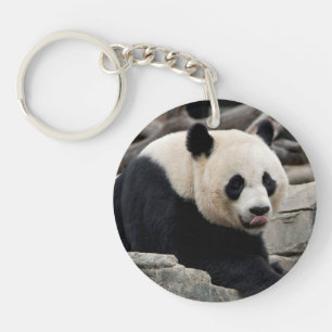 Großer Panda auf Felsen Schlüsselanhänger