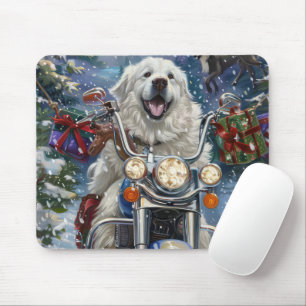 Großer Pyrenäen Hund fährt Motorrad Weihnachten Mousepad
