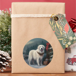 Großer Pyrenäen-Hund im Schnee Weihnachten Runder Aufkleber