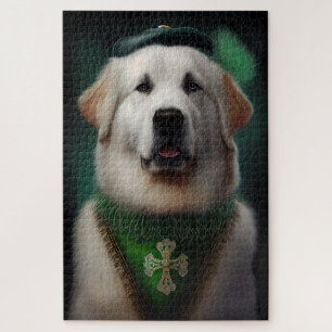 Großer Pyrenäen-Hund im St. Patrick's Day-Kleid