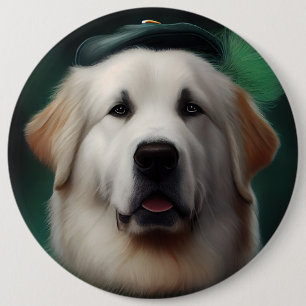 Großer Pyrenäen-Hund im St. Patrick's Day-Kleid Button