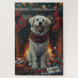 Großer Pyrenäen Hund mit Weihnachtsgeschenken Kami