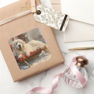 Großer Pyrenäen-Hund Weihnachtsfestlich Quadratischer Aufkleber
