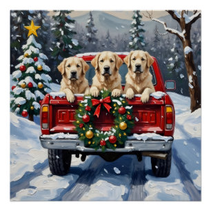 Großer Pyrenäen-Weihnachten Rotes Lastwagen Ferien Poster