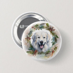 Großer Pyrenäen-Weihnachtskranz Festiver Hund Button