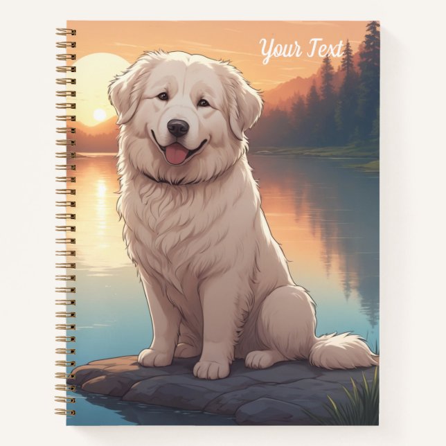 Großer Pyrenäenhund am See Notizbuch (Vorderseite)