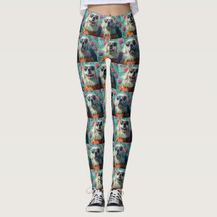 Großer Pyrenäenhund mit Herzrosen zum Valentinstag Leggings