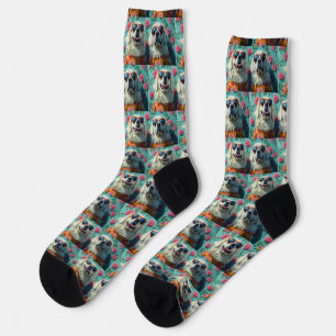 Großer Pyrenäenhund mit Herzrosen zum Valentinstag Socken