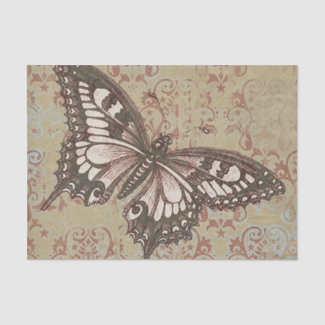 Großer rosa-brauner Schmetterling auf Viktorianisc Seidenpapier (Vorderseite)