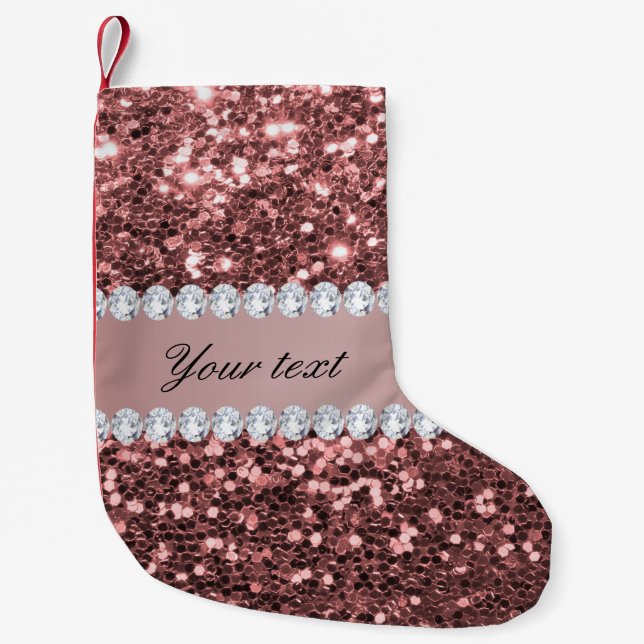 Großer Rosen-GoldImitat-Glitzer und Diamanten Kleiner Weihnachtsstrumpf (Vorderseite)