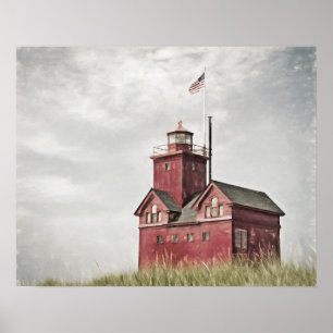 Großer roter Leuchtturm-Impressionismus Poster