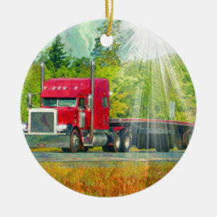 Großer roter Lkw Schwertransporter Keramikornament