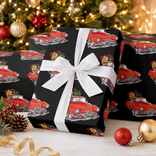 Großer roter Oldtimer, Geschenke & Weihnachtsmann Geschenkpapier