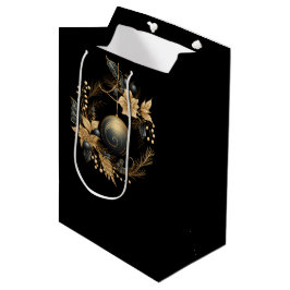 GROßER SCHWARZER & GOLDENER WEIHNACHTSDEKOR MITTLERE GESCHENKTÜTE