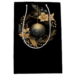 GROßER SCHWARZER & GOLDENER WEIHNACHTSDEKOR MITTLERE GESCHENKTÜTE