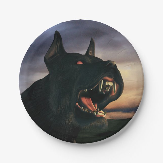 Großer, schwarzer Hund Pappteller (Vorderseite)