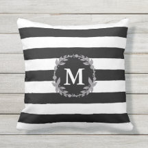 Großer Schwarzweiss-Streifen-mit Monogramm Kissen