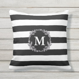 Großer Schwarzweiss-Streifen-mit Monogramm Kissen Für Draußen