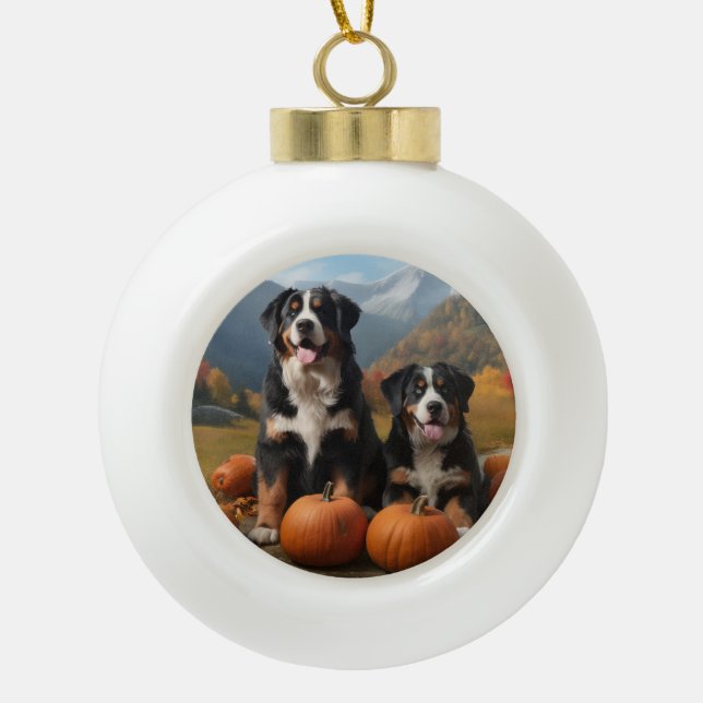 Grosser Schweizer Berggipfel Herbst Kürbisgeplänke Keramik Kugel-Ornament (Vorderseite)