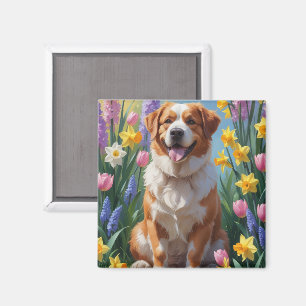 Grosser Schweizer Hundeschwalbe Blumen Malerei Magnet