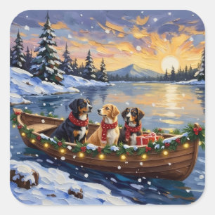 Großer Schweizer Sennenhund Weihnachtsboot Urlaub Quadratischer Aufkleber