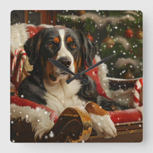 Großer Schweizer Sennenhund Weihnachtsfestlich Quadratische Wanduhr
